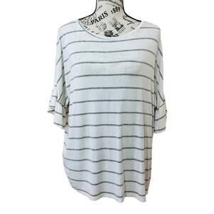 7th Ray (M) Striped Floral Open Cross Back Mixed Material Short Bell Sleeve Top